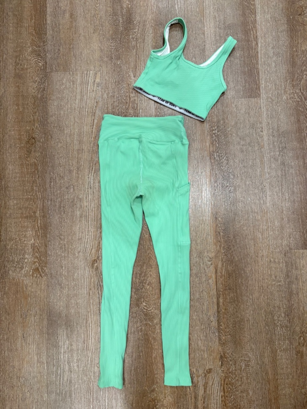 Year Of Ours Mint Green Ribbed Lace-Up Activewear Set - Size XS - Picture 2 of 9